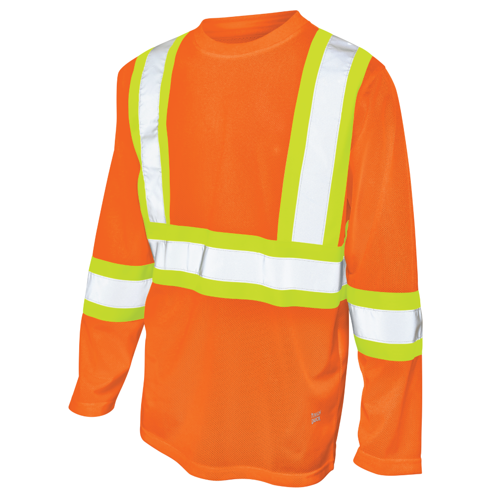 Fluorescent Orange micro-mesh long-sleeve safety shirt
