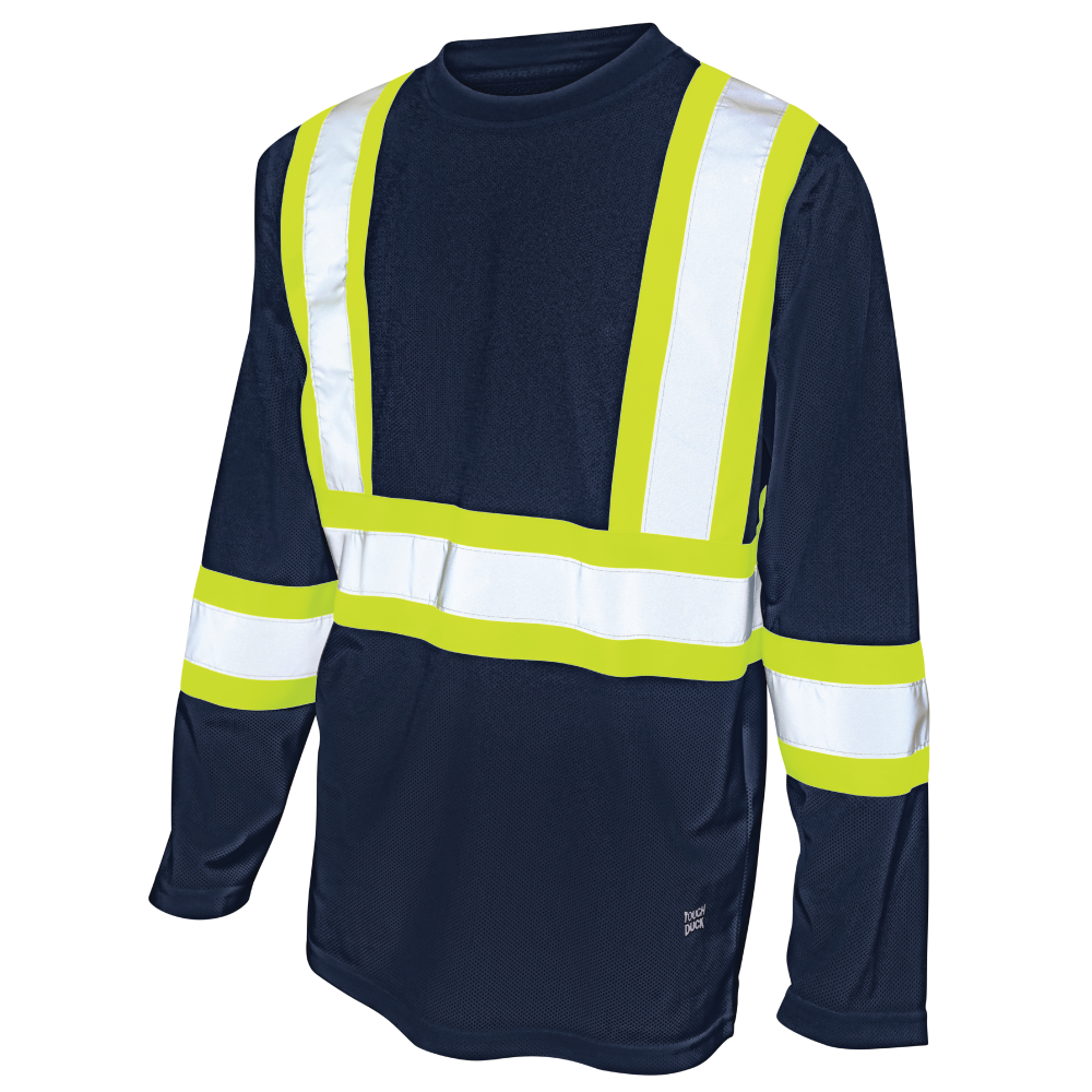 Navy micro-mesh long-sleeve safety shirt