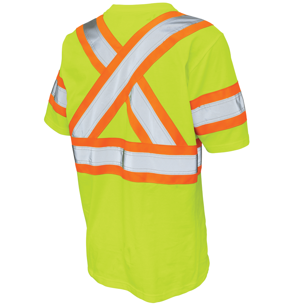 Back of Yellow cotton jersey safety t-shirt