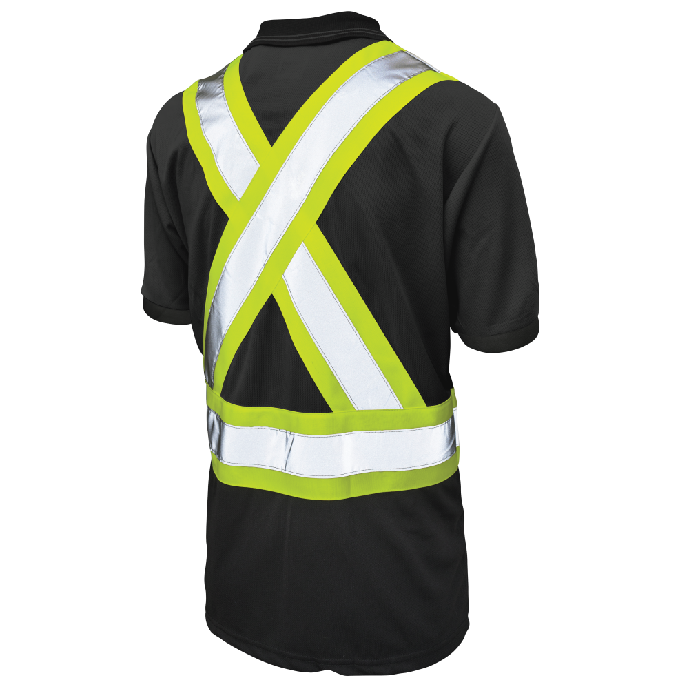 Back of Black short-sleeve safety polo shirt