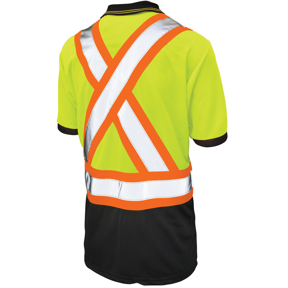 Back of Fluorescent Green short-sleeve safety polo shirt