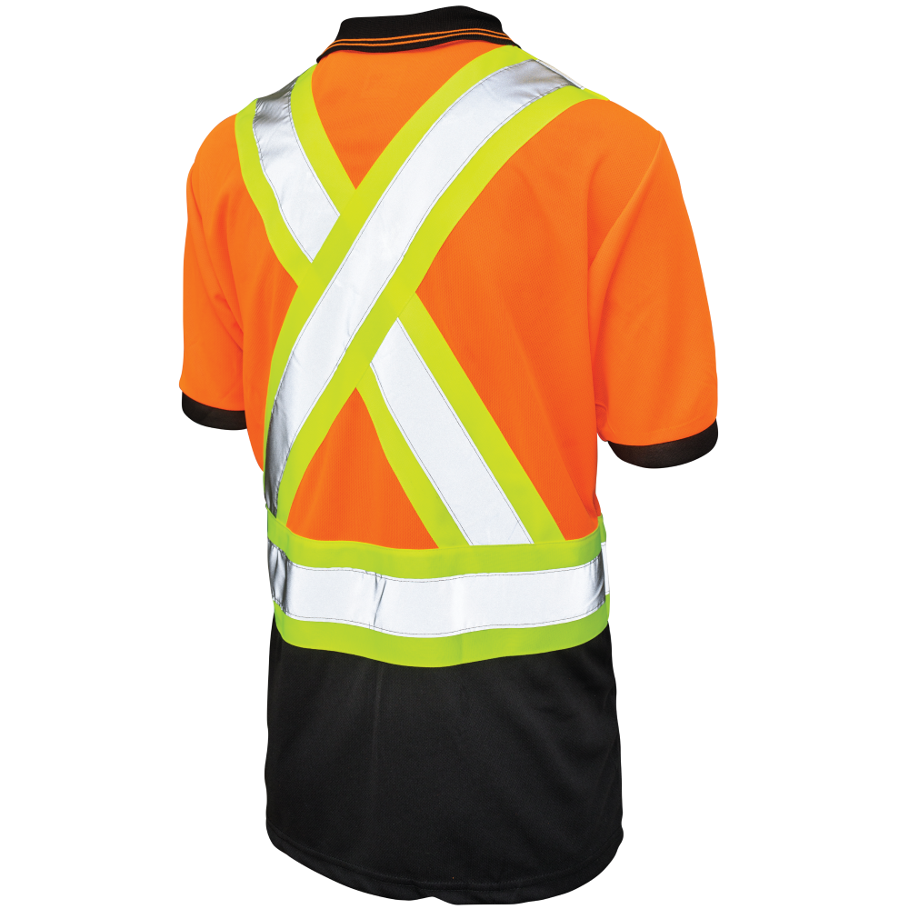 Back of Fluorescent Orange short-sleeve safety polo shirt