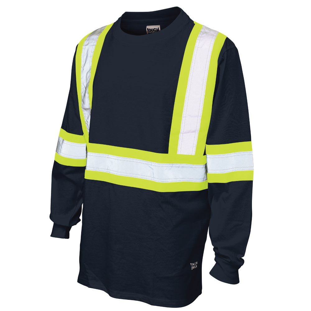 Navy cotton jersey long-sleeve safety shirt