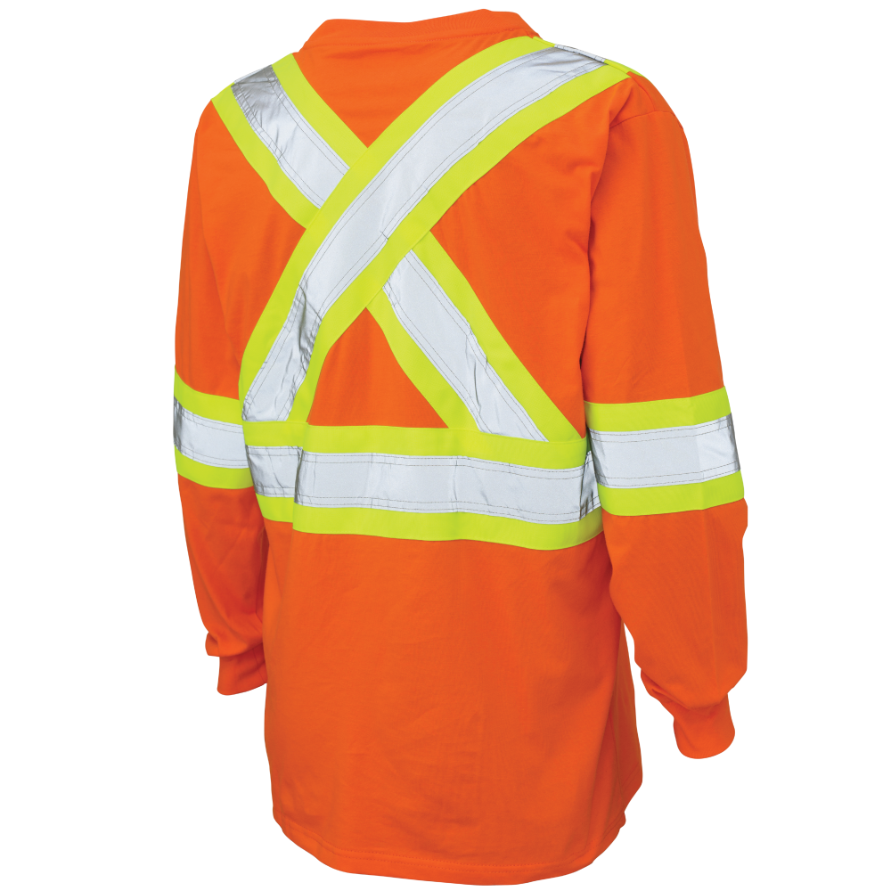 Back of Orange cotton jersey long-sleeve safety shirt