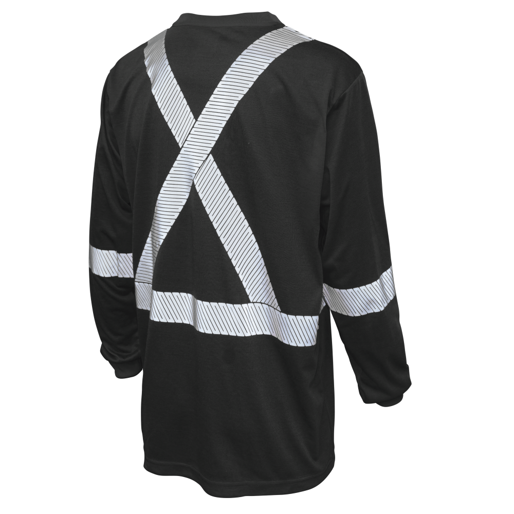 Back of Black jersey long-sleeve safety shirt