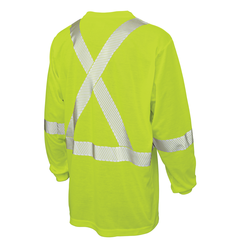 Back of Fluorescent Green jersey long-sleeve safety shirt