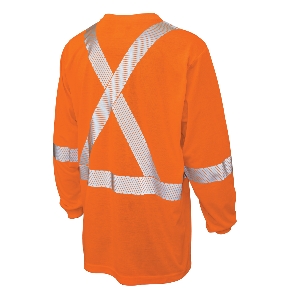 Back of Fluorescent Orange jersey long-sleeve safety shirt