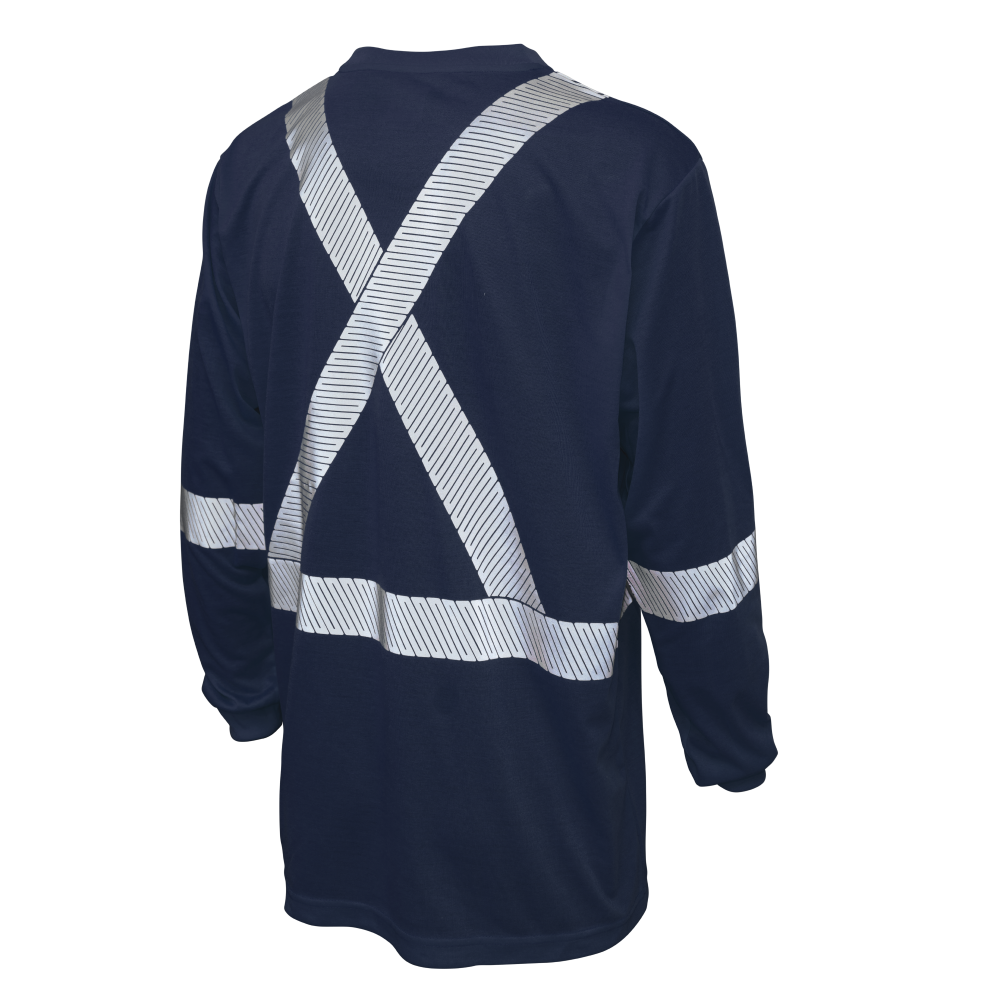 Back of Navy jersey long-sleeve safety shirt