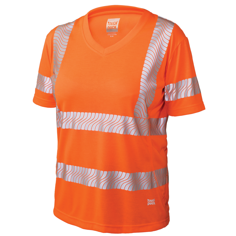 Fluorescent Orange Women's Polyester Jersey Short Sleeve Safety T-Shirt ST23 Front image