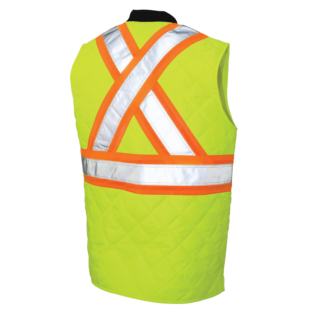 Back of Fluorescent Green quilted safety freezer vest