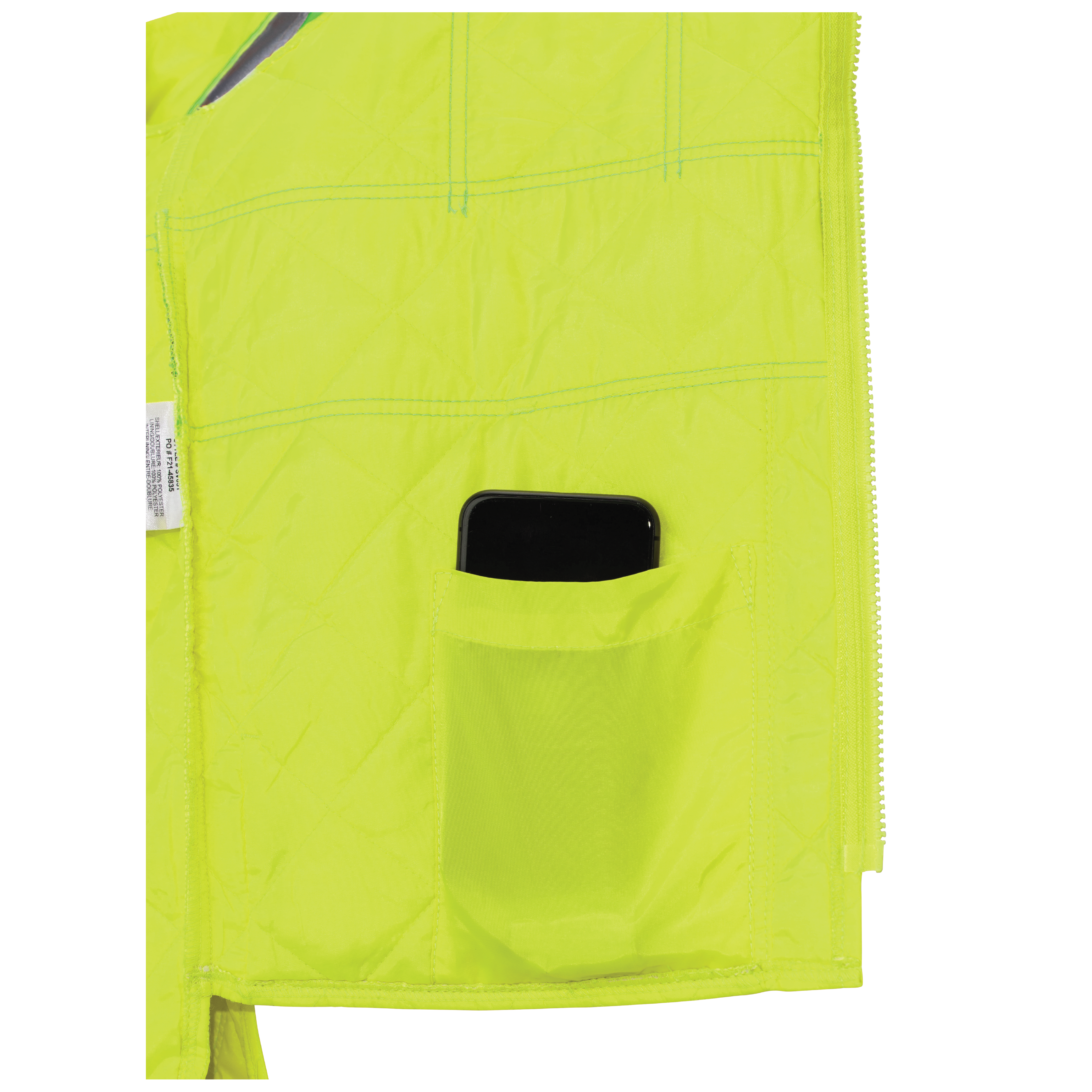 Fluorescent Green Quilted Safety Freezer Vest SV05 Inside Pocket image