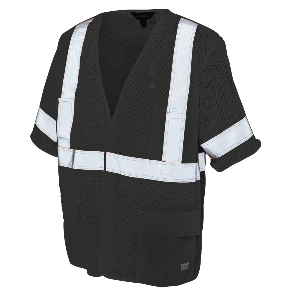 Black mesh safety vest with sleeves
