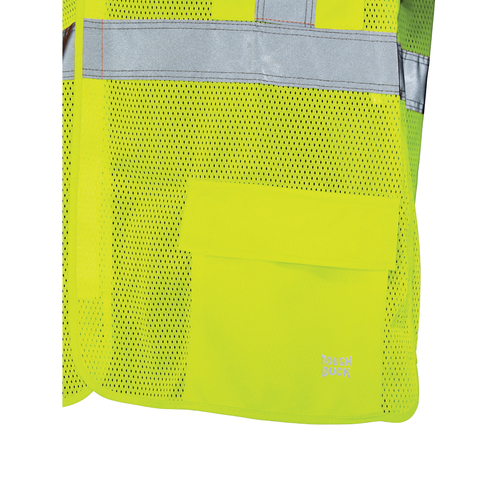 Patch pocket on mesh safety vest with sleeves