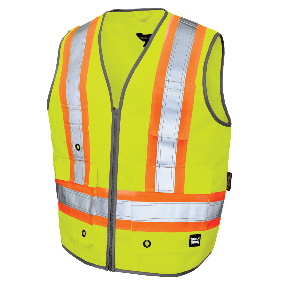 Fluorescent Green poly twill zip-up safety vest
