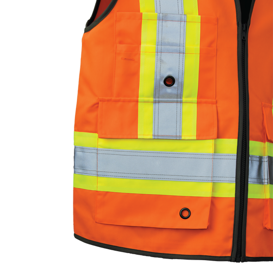 Patch pocket and grommets on poly twill safety vest