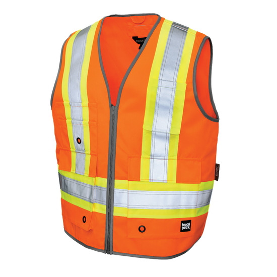 Fluorescent Orange poly twill zip-up safety vest