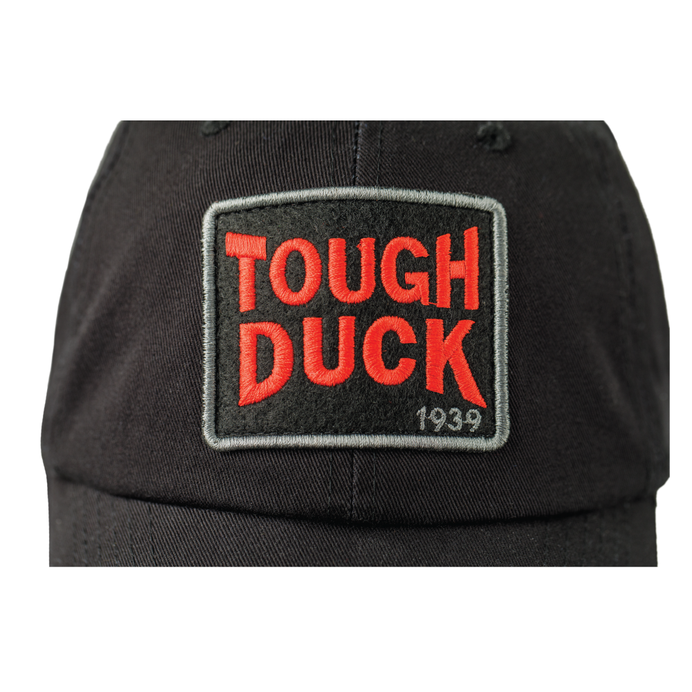 Black Tough Duck Baseball Cap With Embroidered Logo Patch WA50 Front Logo image