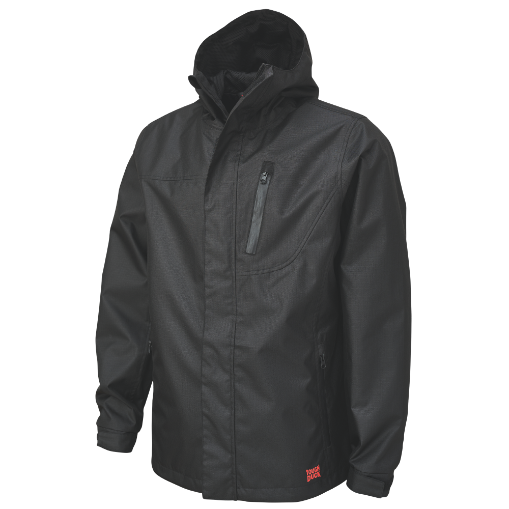 Black Waterproof Breathable Ripstop Rain Jacket WJ37 Front image