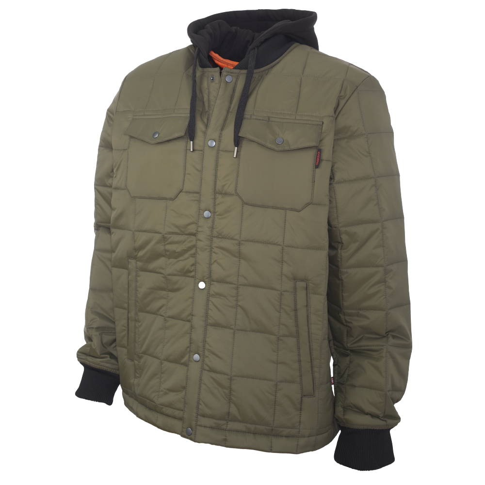 Olive + Orange Lining Hooded Freezer Jacket with PrimaLoft® Insulation WJ38 Front image