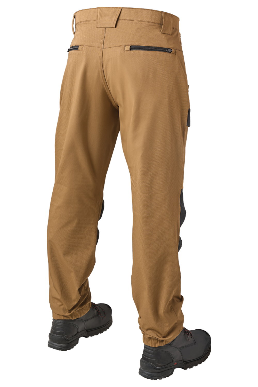 Back of Oak brown work joggers with zippered pockets