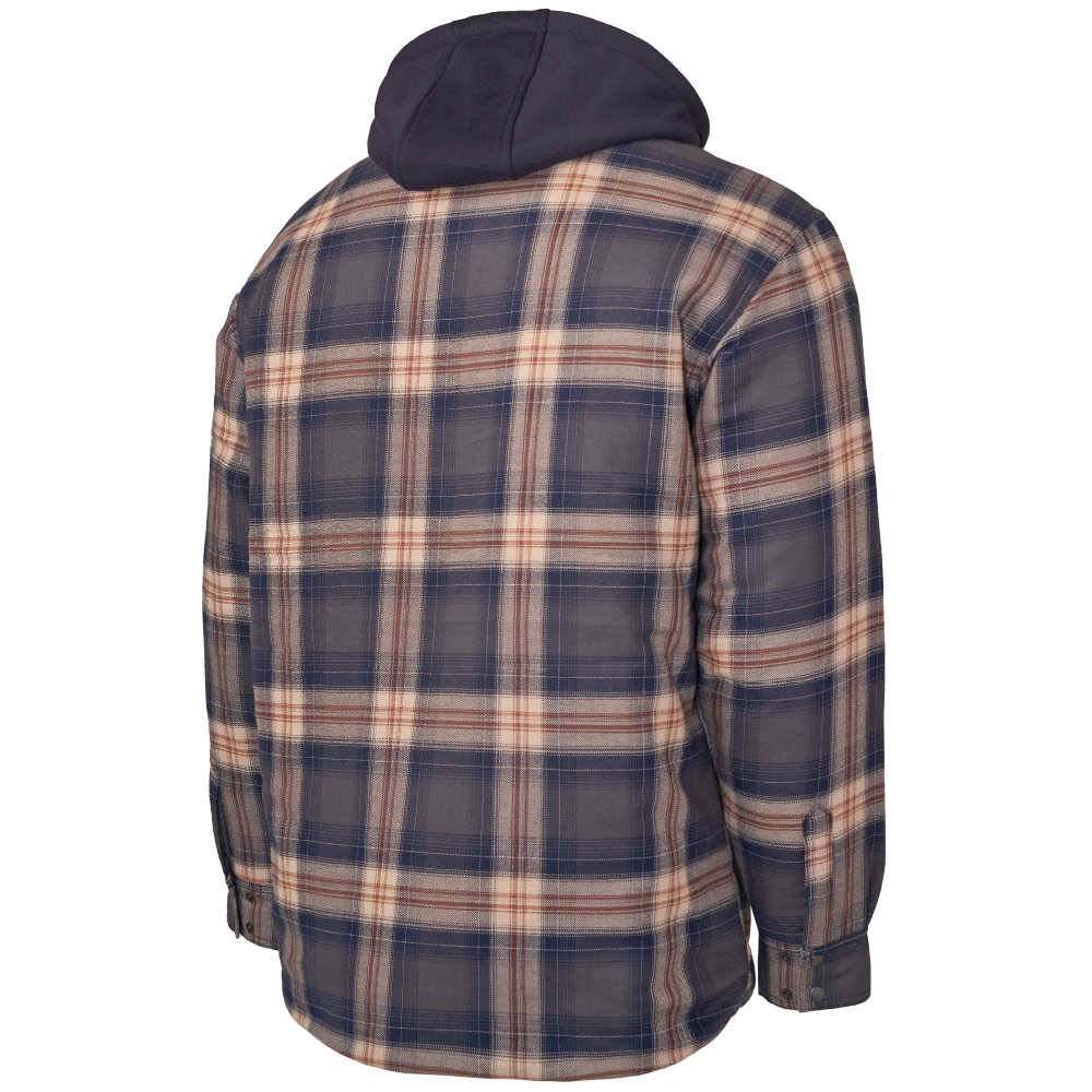 Navy/Brown Plaid Quilt-Lined Hooded Flannel Jac-Shirt WS06 Back image