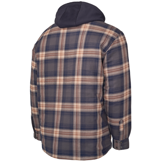 Navy/Brown Plaid Quilt-Lined Hooded Flannel Jac-Shirt WS06 Back image