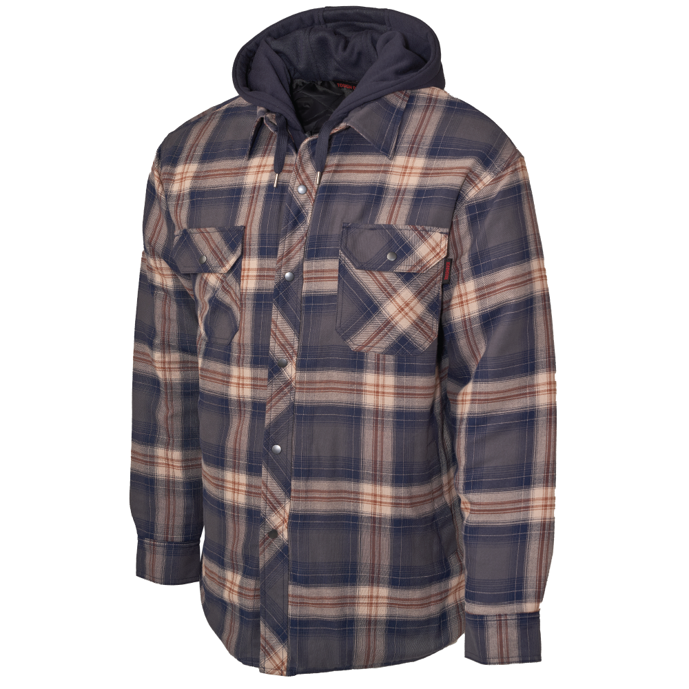 Navy/Brown Plaid Quilt-Lined Hooded Flannel Jac-Shirt WS06 Front image