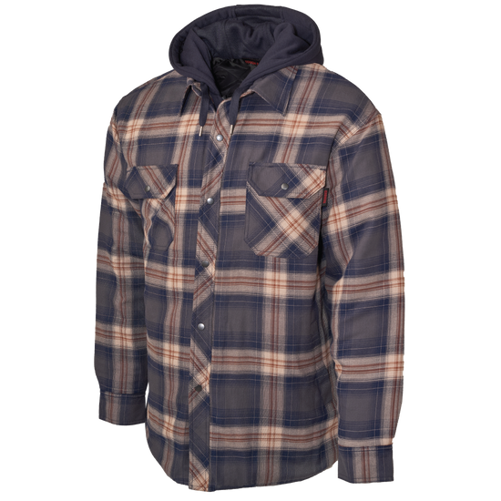 Navy/Brown Plaid Quilt-Lined Hooded Flannel Jac-Shirt WS06 Front image