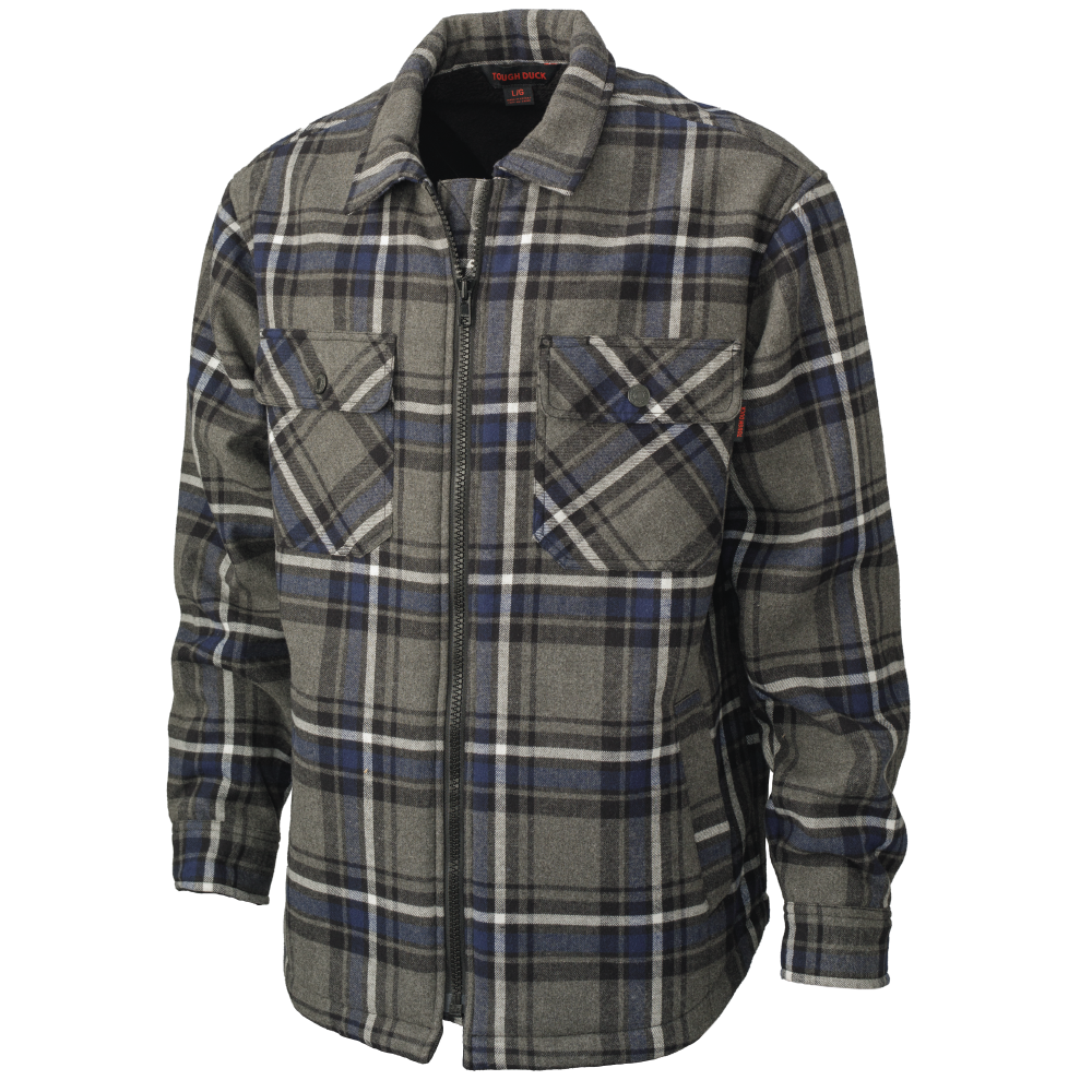 Charcoal/Navy Plaid Sherpa-Bonded Flannel Jac-Shirt WS15 Front image