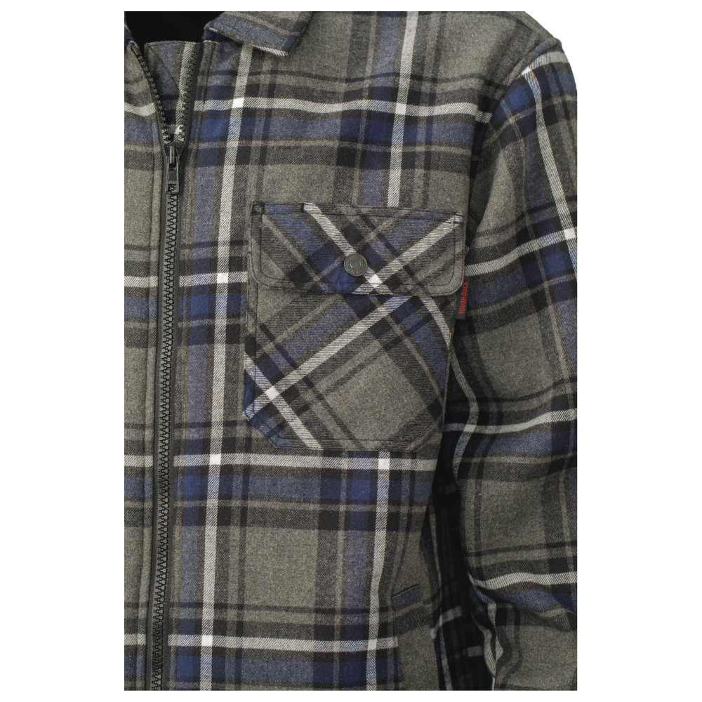 Charcoal/Navy Plaid Sherpa-Bonded Flannel Jac-Shirt WS15 Chest Pocket with Flap and Snap Closure image