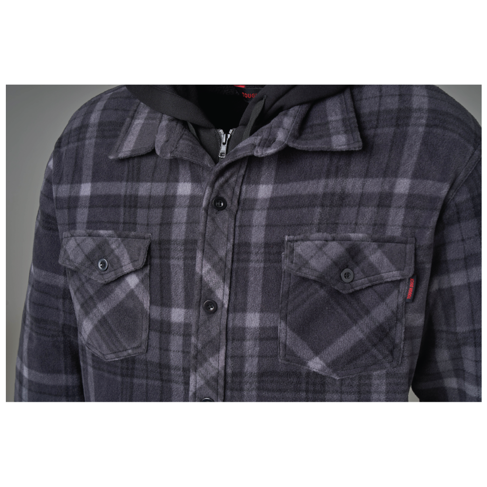 Charcoal Plaid Sherpa-Lined Fleece Jac-Shirt WS16 Front button image