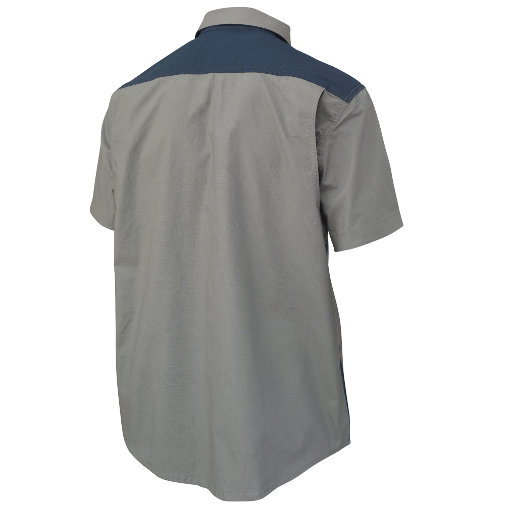 Navy/Grey Short-Sleeve Stretch Ripstop Colour Block Shirt WS18 Back image