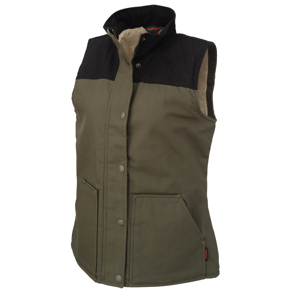 Olive/Black Women’s Duck Sherpa-Lined Vest WV09 Front image