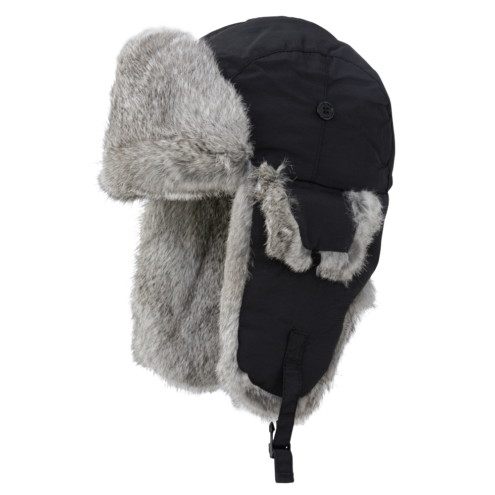 Black Aviator Hat with Rabbit Fur i160 side image