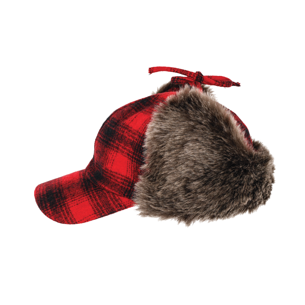 Red Plaid Plaid Fudd Hat i164 Ear Flaps are up image