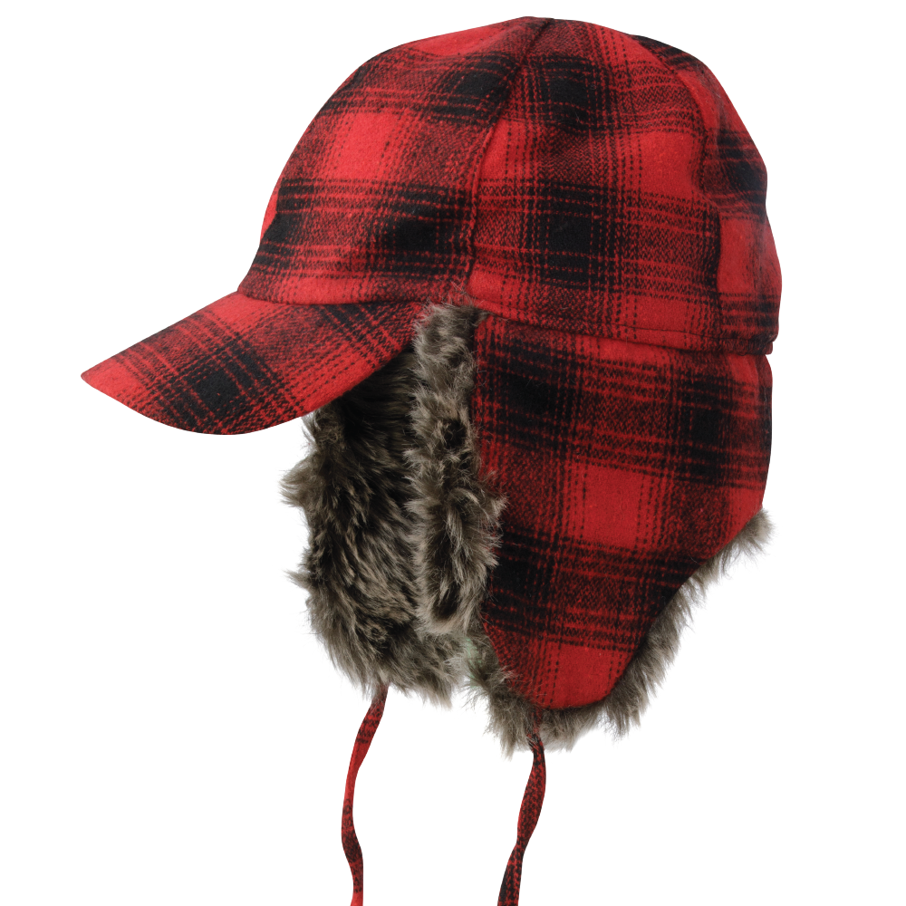 Red Plaid Plaid Fudd Hat i164 side image with ear flaps down