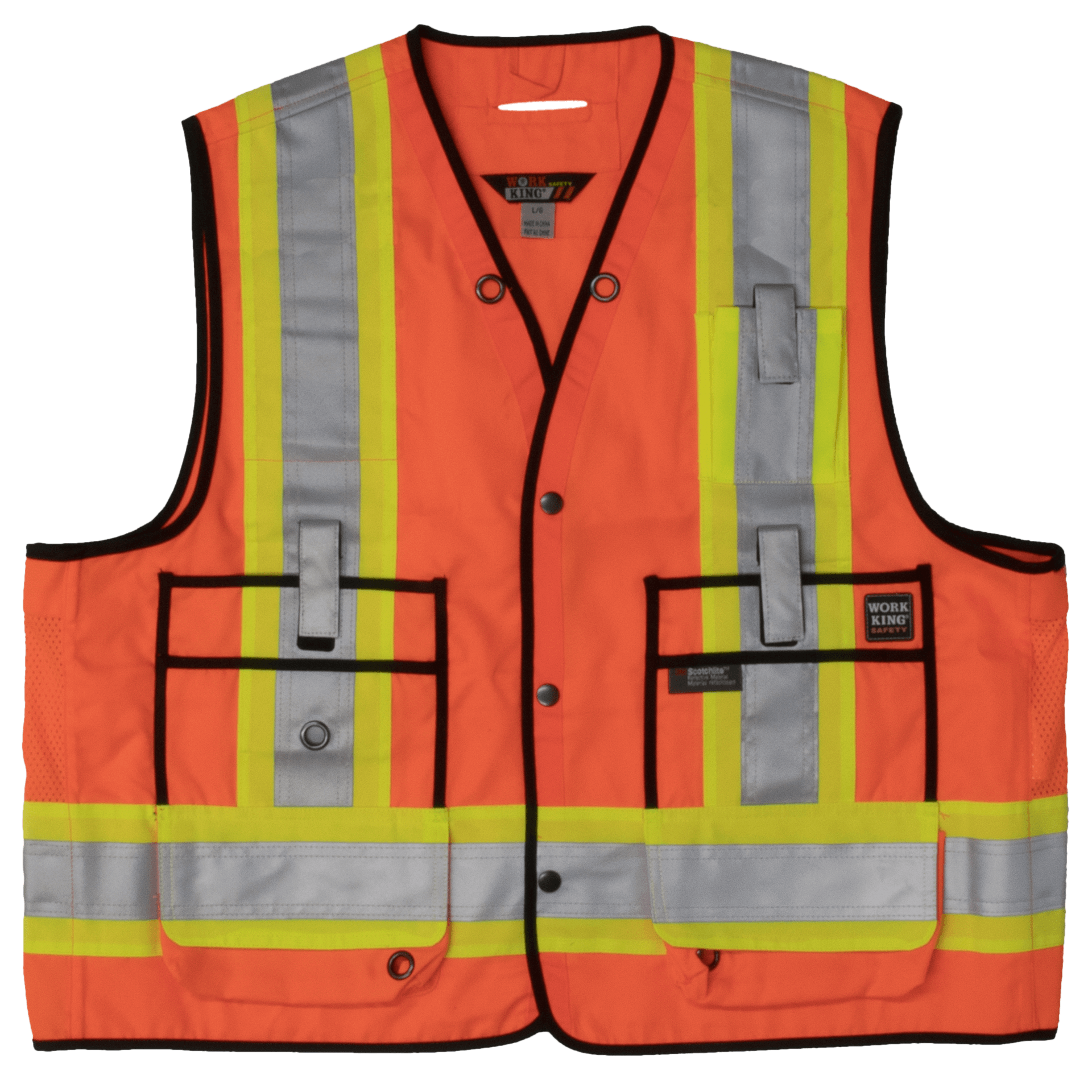 Mutual Industries 16333-45-4 High Visibility Mesh Super Deluxe Surveyor Vest with 2 Vertical and 2 Horizontal 1-1/2 Lime/Silver/Lime Reflective Stripes X-Large Orange 